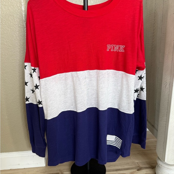 PINK Victoria's Secret Red, White, and Blue Sequin Long Sleeve Tee - Picture 3 of 9